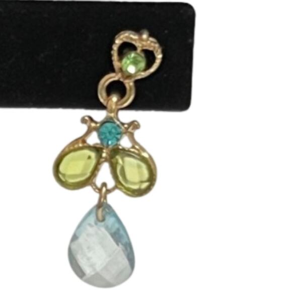 Light Blue Green Teardrop Crystal Necklace Earring Gold Tone Set 2028 Brand - Picture 3 of 7